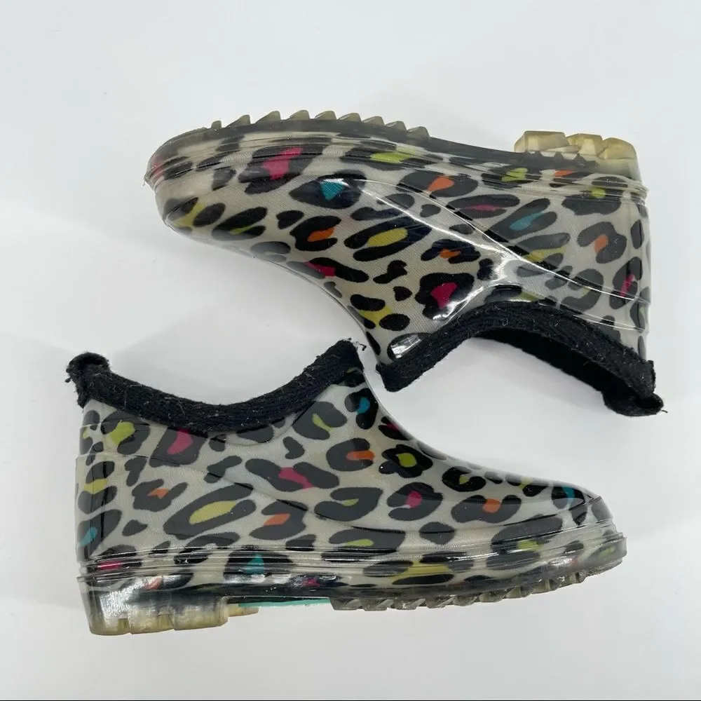 Capelli New York Kids Girl’s Multicolor Leopard Print Rubber Ankle Rain Boots 9